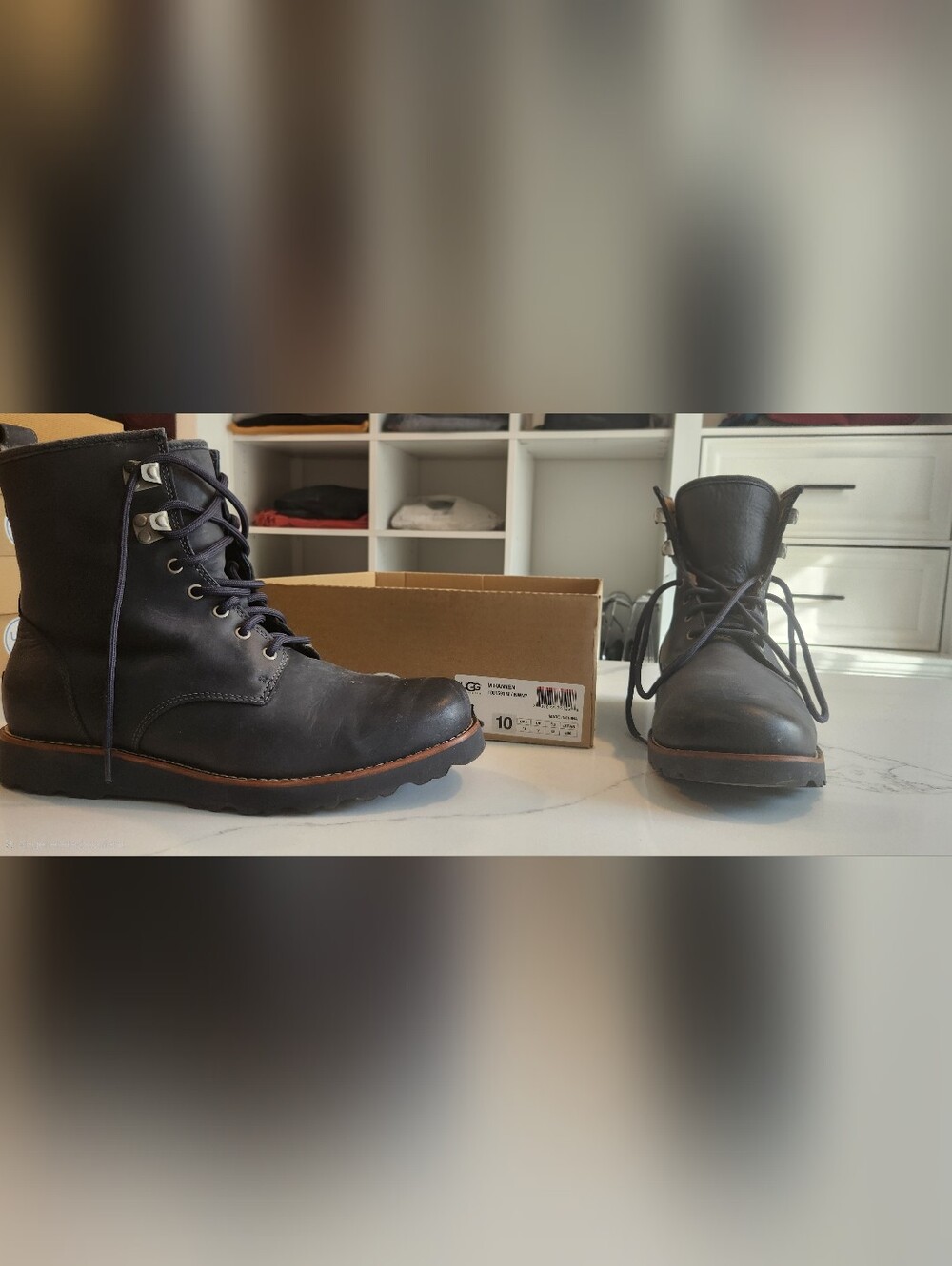 🔥 UGG Australia Men's Hannen TL Waterproof Leather Boots - Navy Blue (Size 10)
